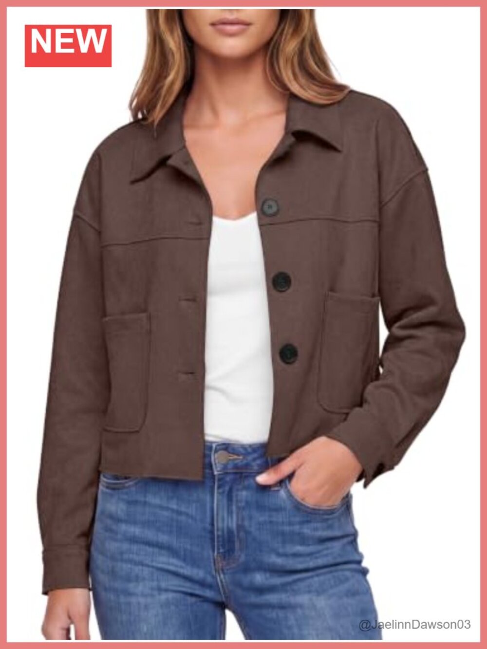 Faux Suede Cropped Jacket Button Down Casual Fall Shacket